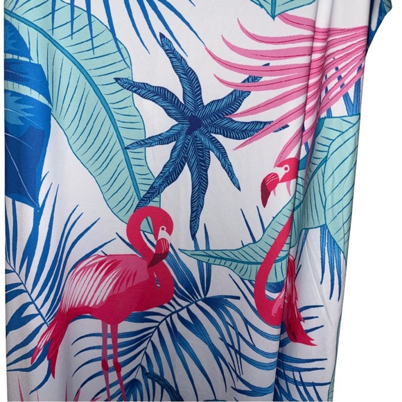 Shoreline Blue and Pink Flamingo Asymmetrical Sundress Resort Cruise Vacation - Picture 2 of 5